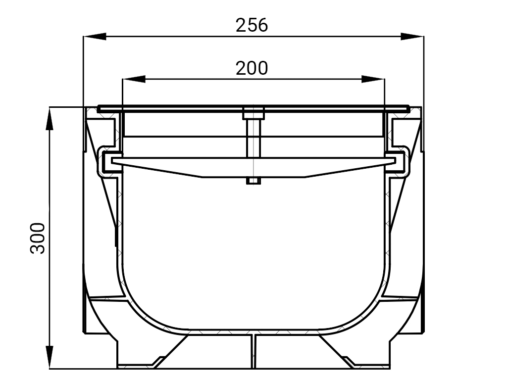 Лоток водоотводный пластиковый BASE DN200 H300 с решеткой чугунной щелевой класс нагрузки C250
